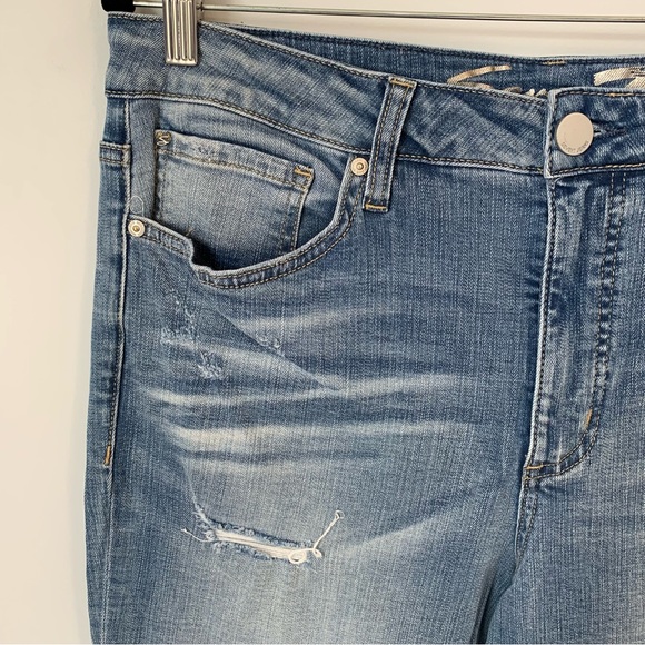 SIZE 14 SEVEN7 SLIM STRAIGHT LIGHT BLUE JEAN FRAYED HEM STRETCH - Picture 4 of 16